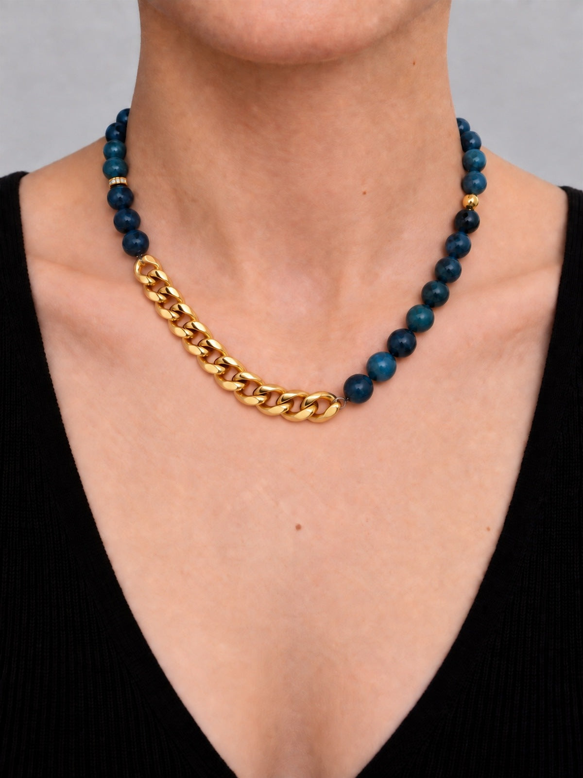 Nerava Blue Apatite & 18K Gold-Plated Stainless Steel Curb Chain Necklace