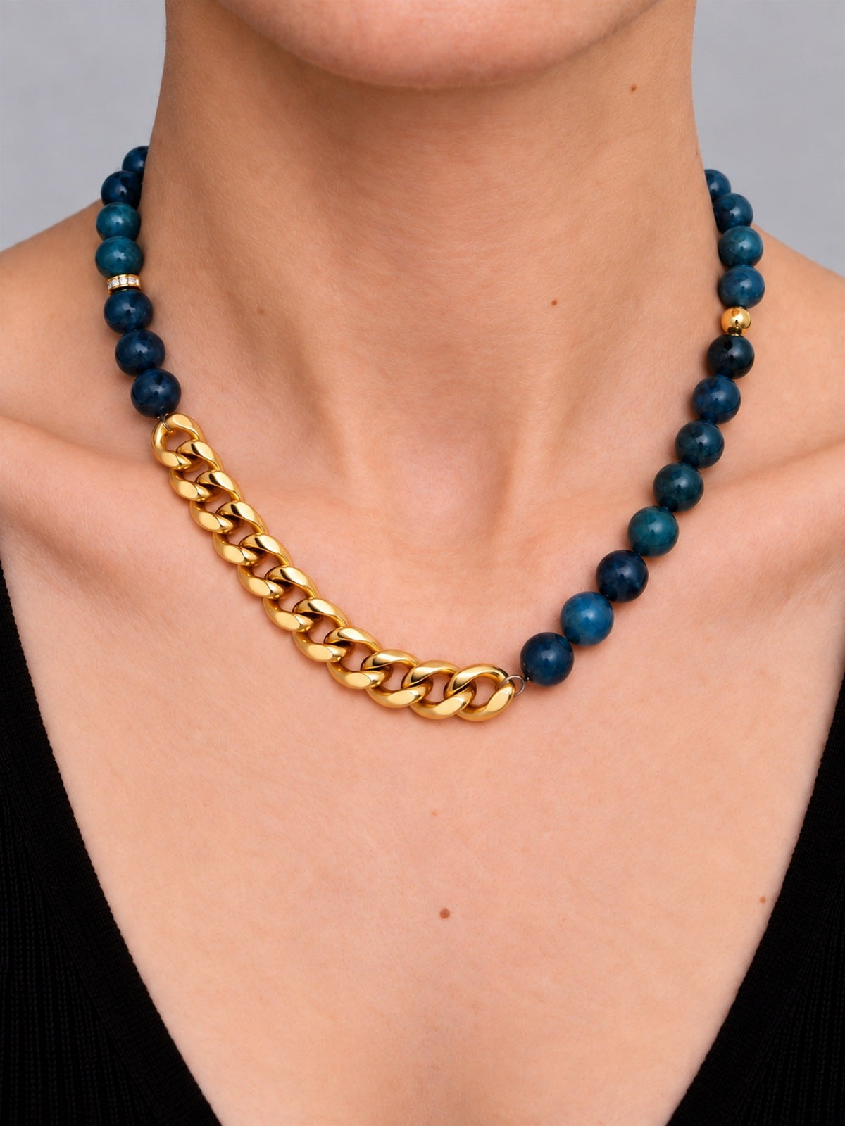 Nerava Blue Apatite & 18K Gold-Plated Stainless Steel Curb Chain Necklace