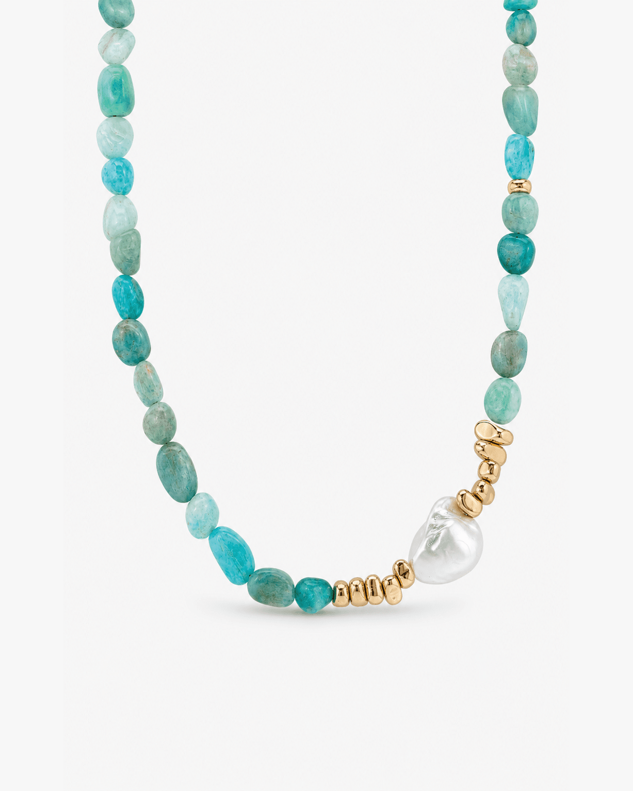 Mareva Aventurine, Freshwater Pearl & 18K Gold Stainless Steel Necklace