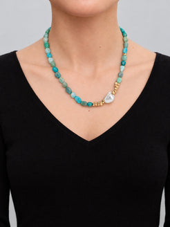 Mareva Aventurine, Freshwater Pearl & 18K Gold Stainless Steel Necklace