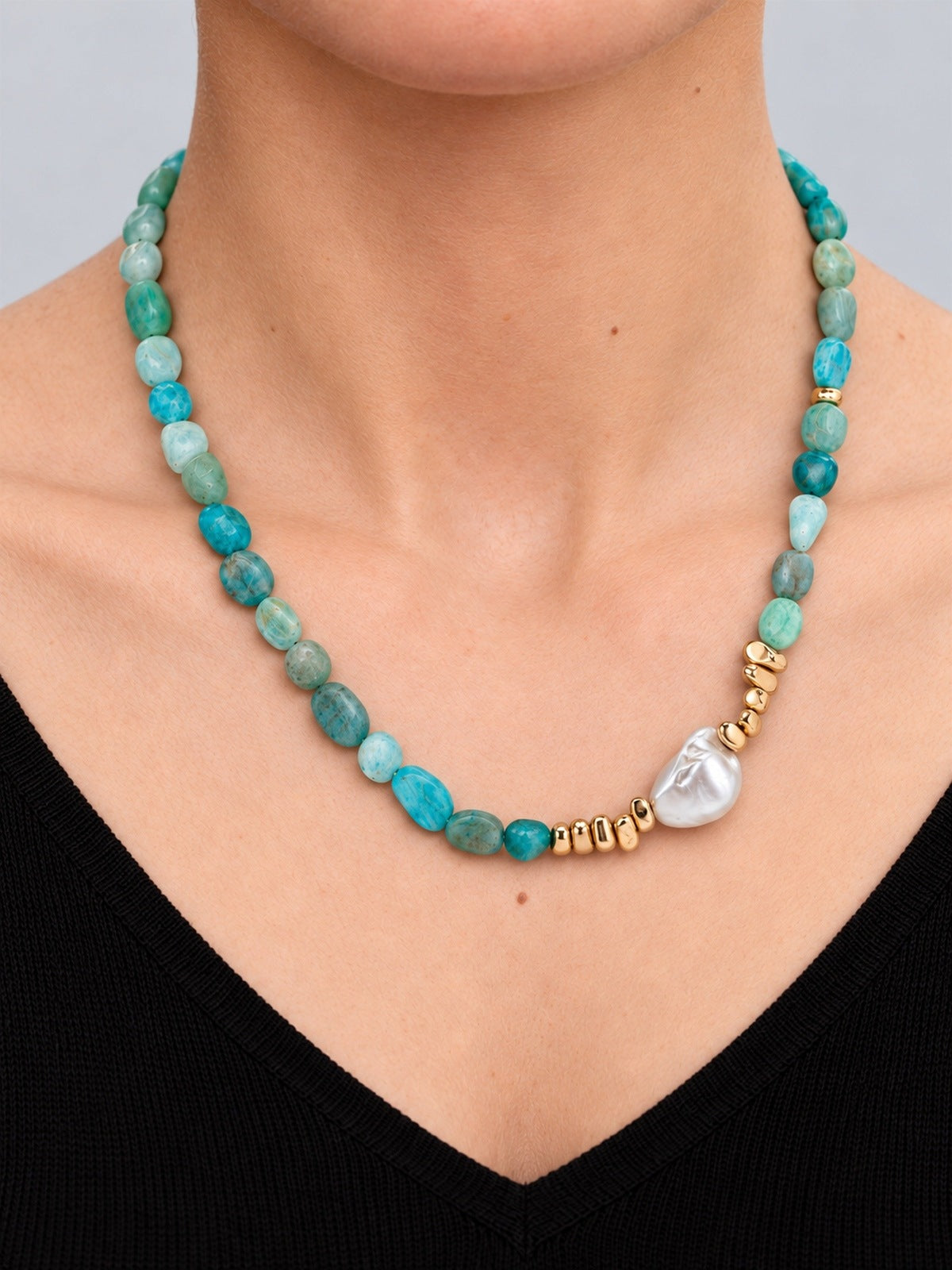 Mareva Aventurine, Freshwater Pearl & 18K Gold Stainless Steel Necklace