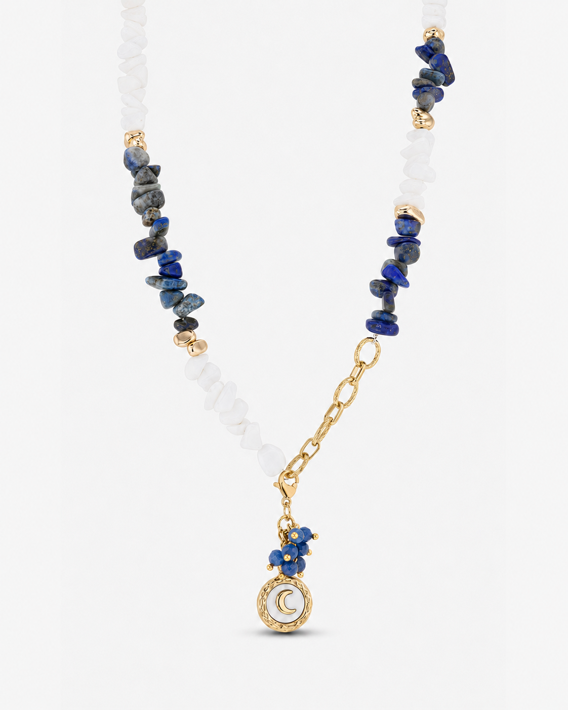 Selaris Lapis Lazuli, Milky Quartz & Removable Moon Charm Necklace