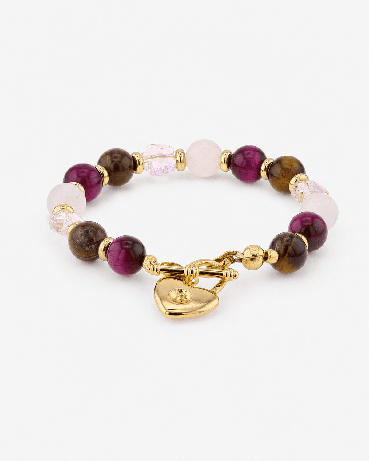 Sacra Rose Quartz, Tiger's Eye & Crystal Heart-Lock Bracelet