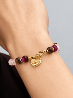 Sacra Rose Quartz, Tiger's Eye & Crystal Heart-Lock Bracelet
