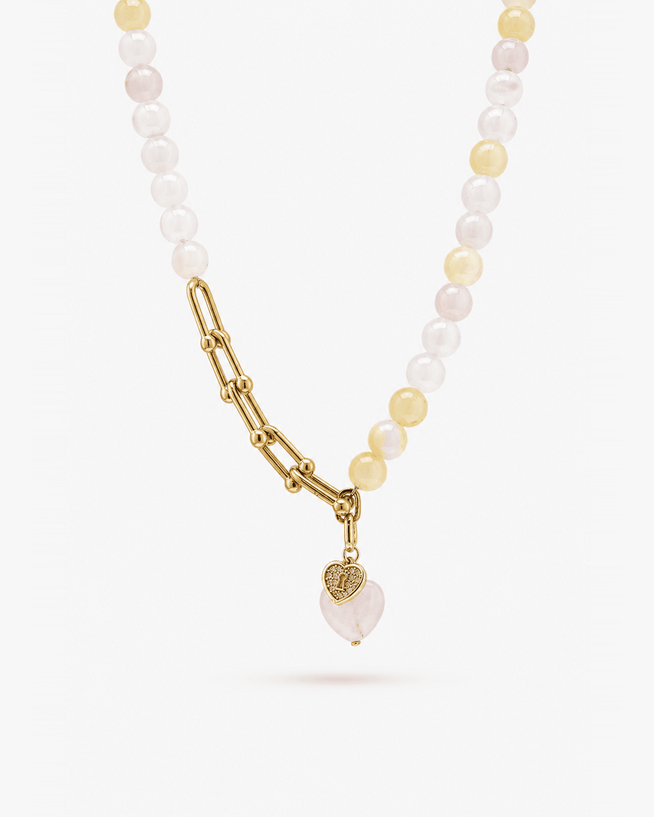 Rosavie Rose Quartz & Gold-Plated Stainless Steel Heart Charm Necklace