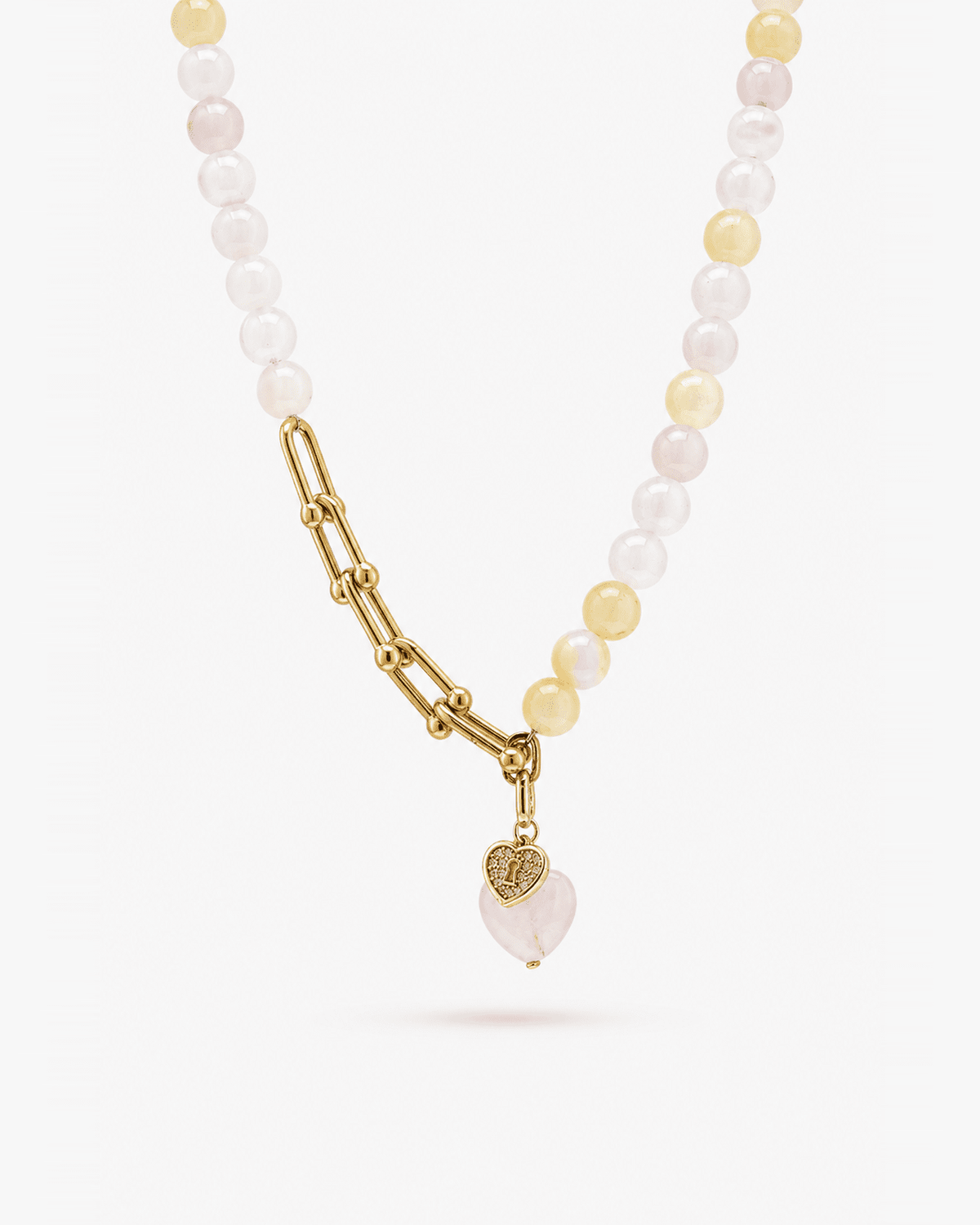 Rosavie Rose Quartz & Gold-Plated Stainless Steel Heart Charm Necklace