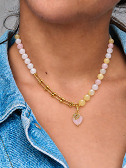 Rosavie Rose Quartz & Gold-Plated Stainless Steel Heart Charm Necklace