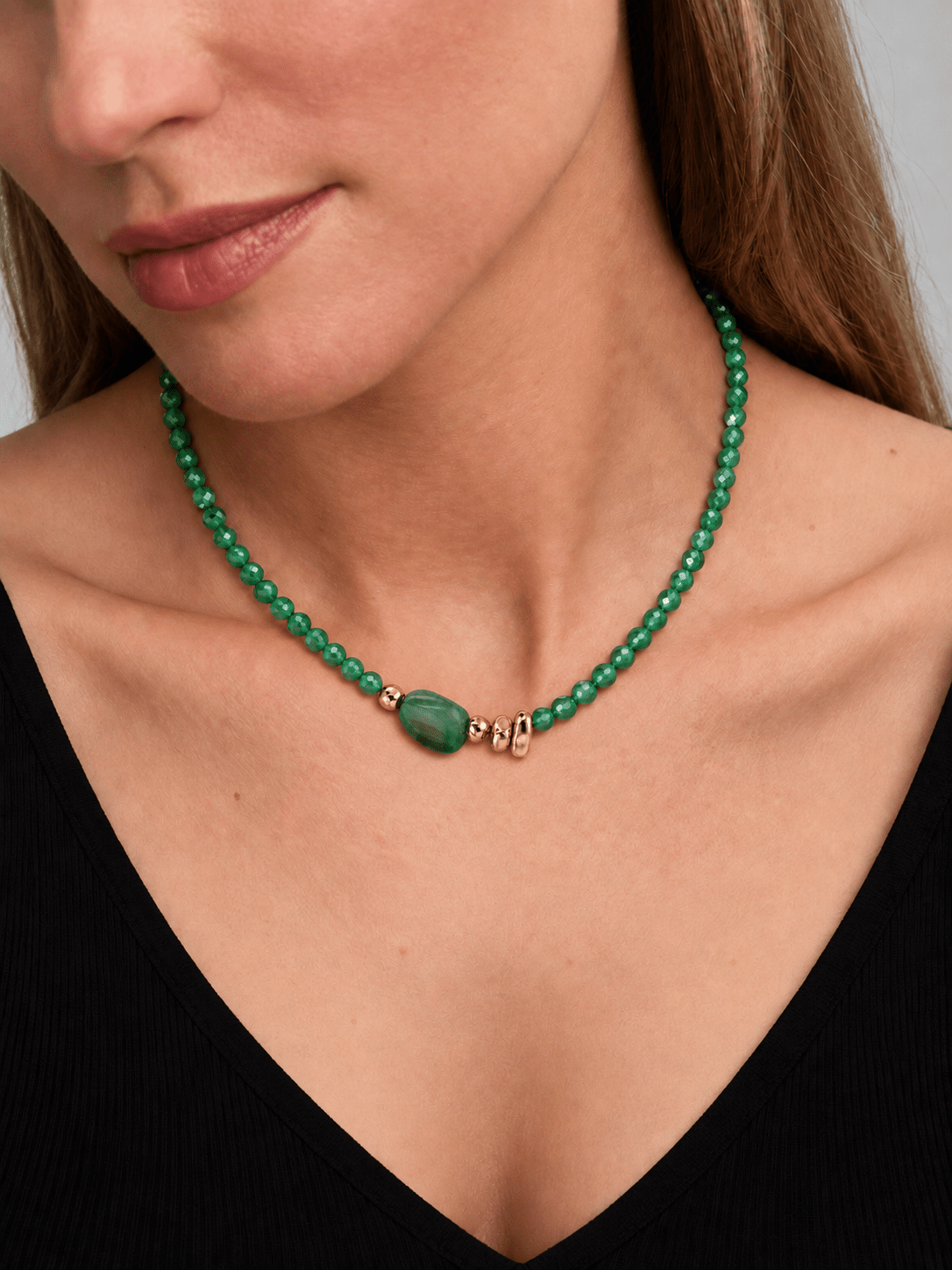 Silvena Green Agate & Banded Agate Drop Necklace