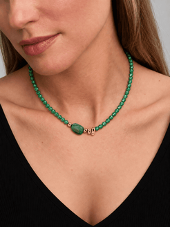 Silvena Green Agate & Banded Agate Drop Necklace