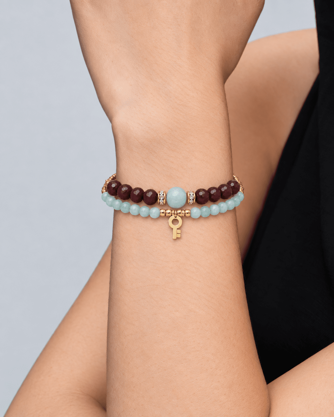 Vera Amazonite & Burgundy Gemstone Key Bracelet
