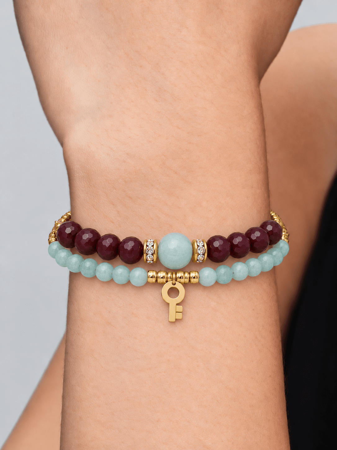 Vera Amazonite & Burgundy Gemstone Key Bracelet