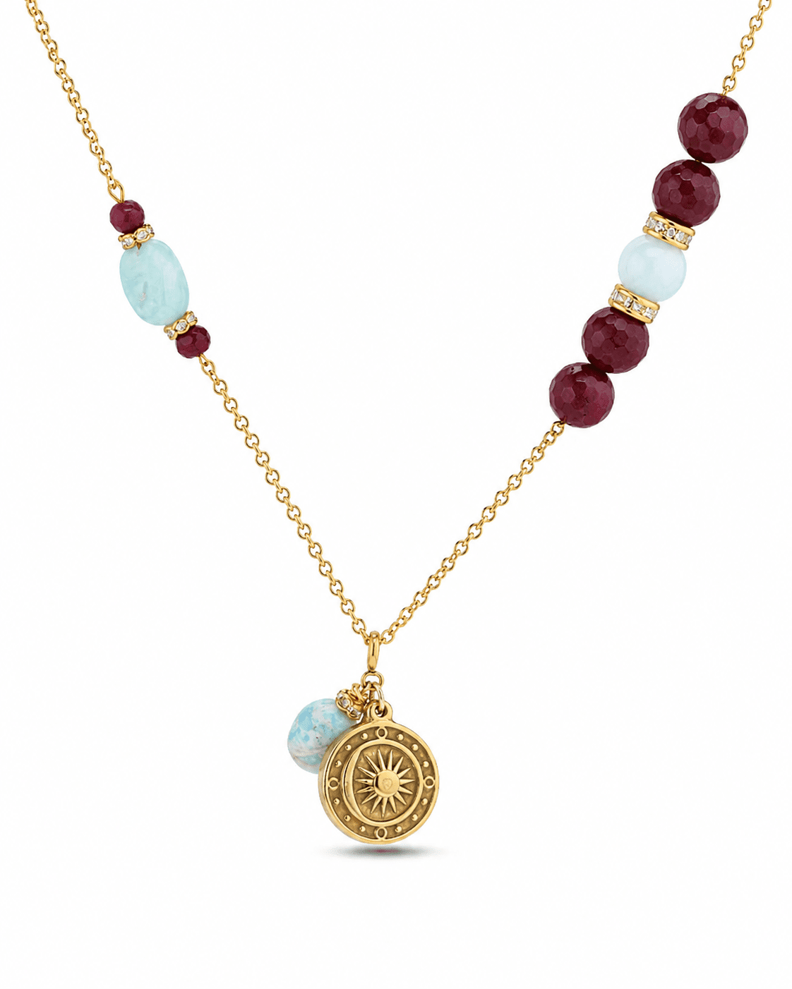 Vera Amazonite & Burgundy Gemstone Sun Necklace