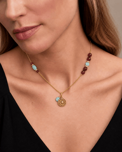 Vera Amazonite & Burgundy Gemstone Sun Necklace
