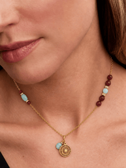 Vera Amazonite & Burgundy Gemstone Sun Necklace