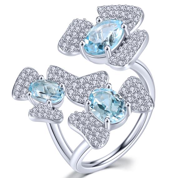 Petals in Flight Sterling Silver 925 Sky Blue Topaz Ring