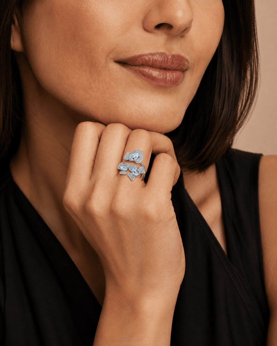 Petals in Flight Sterling Silver 925 Sky Blue Topaz Ring