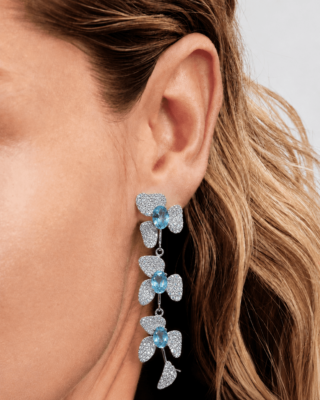 Petals in Flight Sterling Silver 925 Sky Blue Topaz Earrings