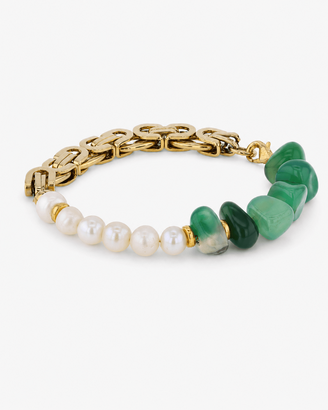 Calyra Green Agate, Freshwater Pearl & 18K Gold-Plated Stainless Steel Bracelet