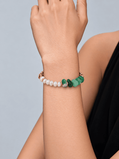 Calyra Green Agate, Freshwater Pearl & 18K Gold-Plated Stainless Steel Bracelet