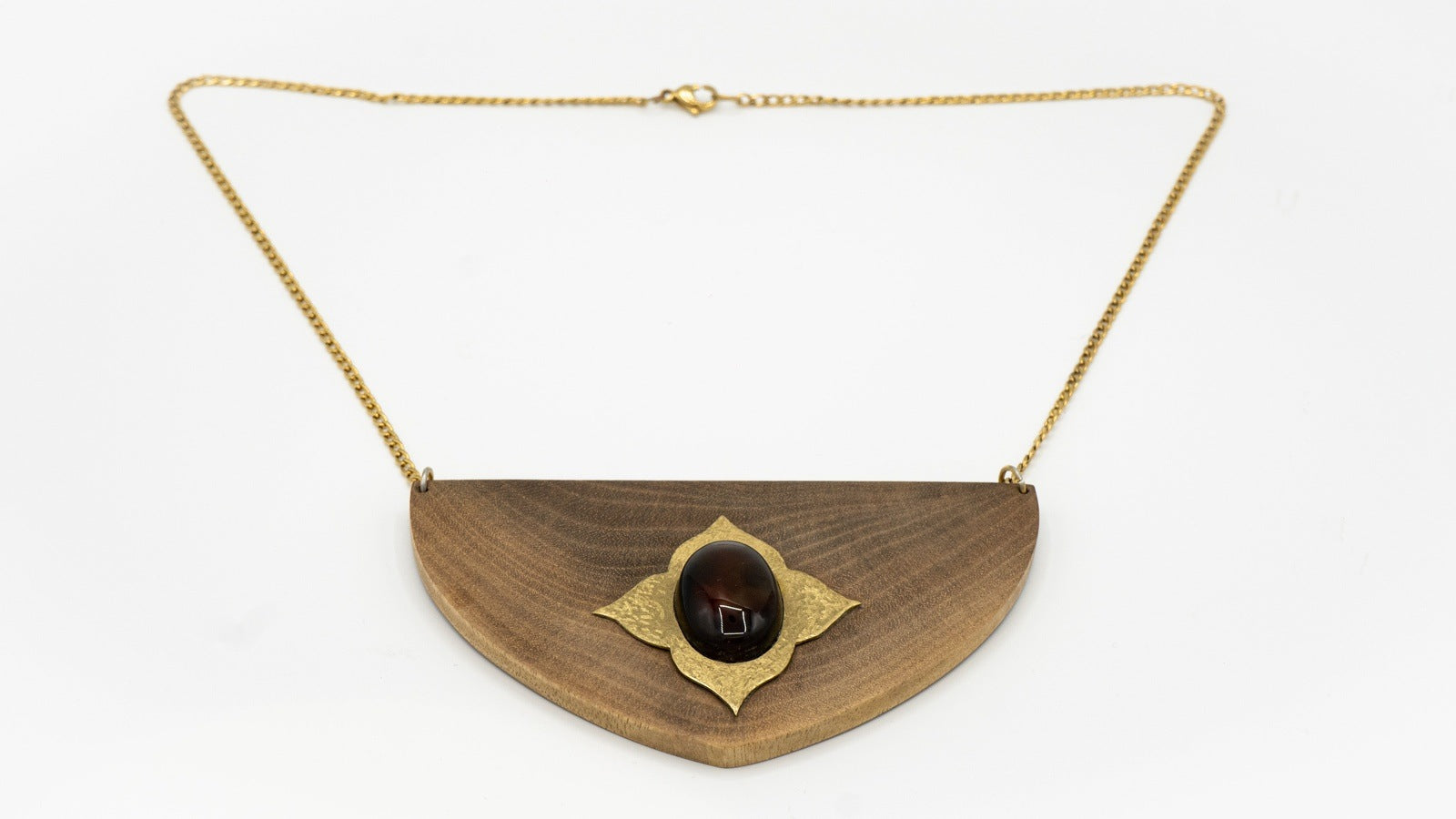 Brass Agtate+walnute Necklace