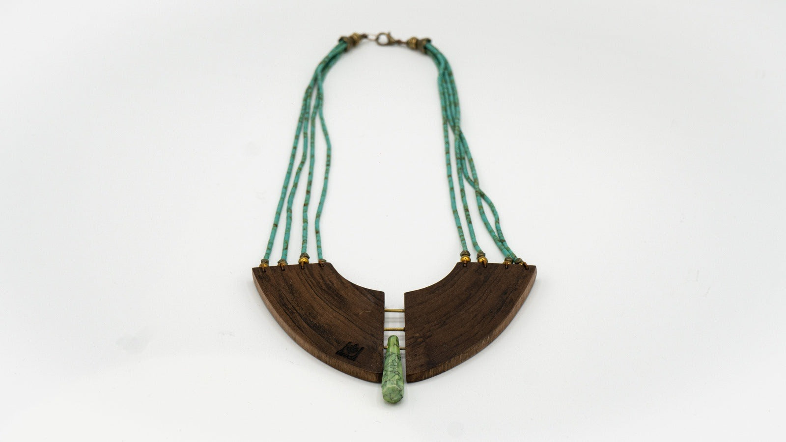 Brass Lab Grown Turquoise+Walnut Necklace