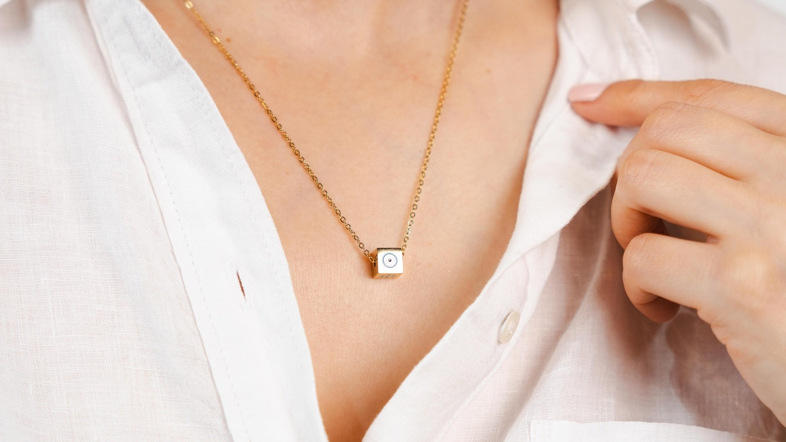 Golden Cube Enamel Necklace
