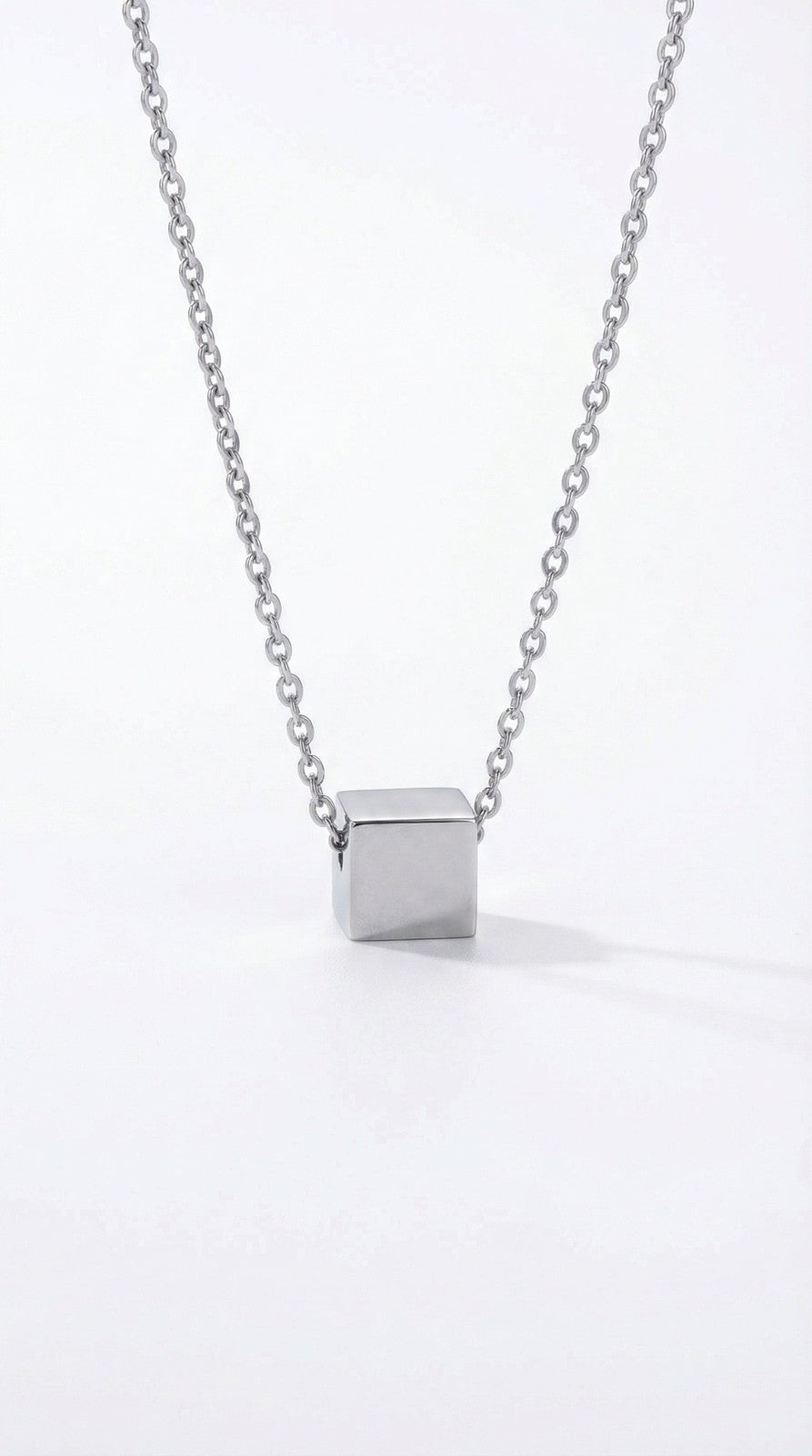 Silver Cube Pendant Necklace