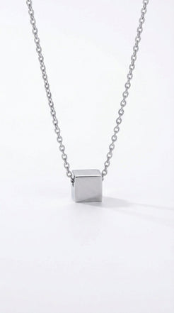 Silver Cube Pendant Necklace