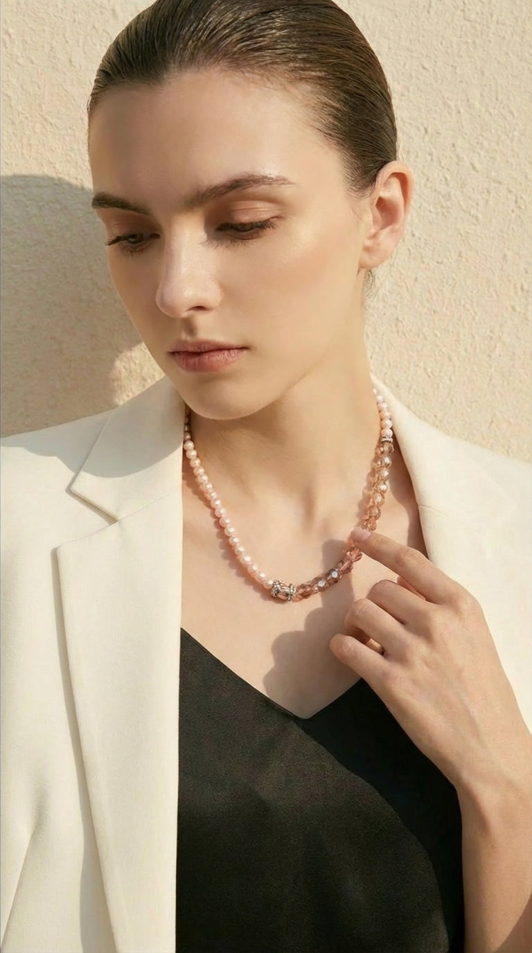 Fresh Water Pearl - Austrian Crystal Necklace