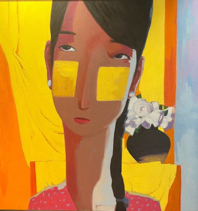 Myanmar Girl - Pink Dress * 90x90 * Acrylic on canvas